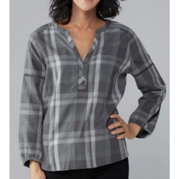prAna Women's Elena Long Sleeve V-Neck Relaxed Top Gravel Ladder Stitch XS NWT - Picture 1 of 16